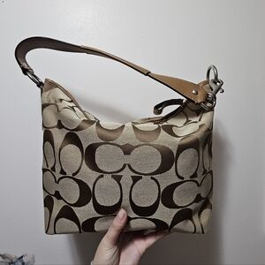 Coach Tan and Brown Patterned Shoulder Bag